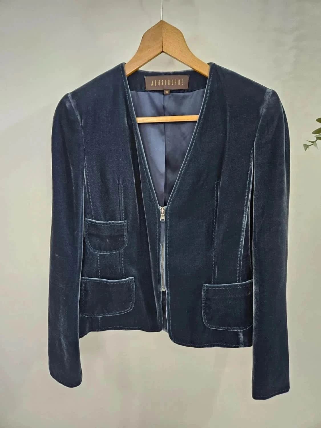 Veste velours bleu en soie Apostrophe taille 40 - Photo 3/7