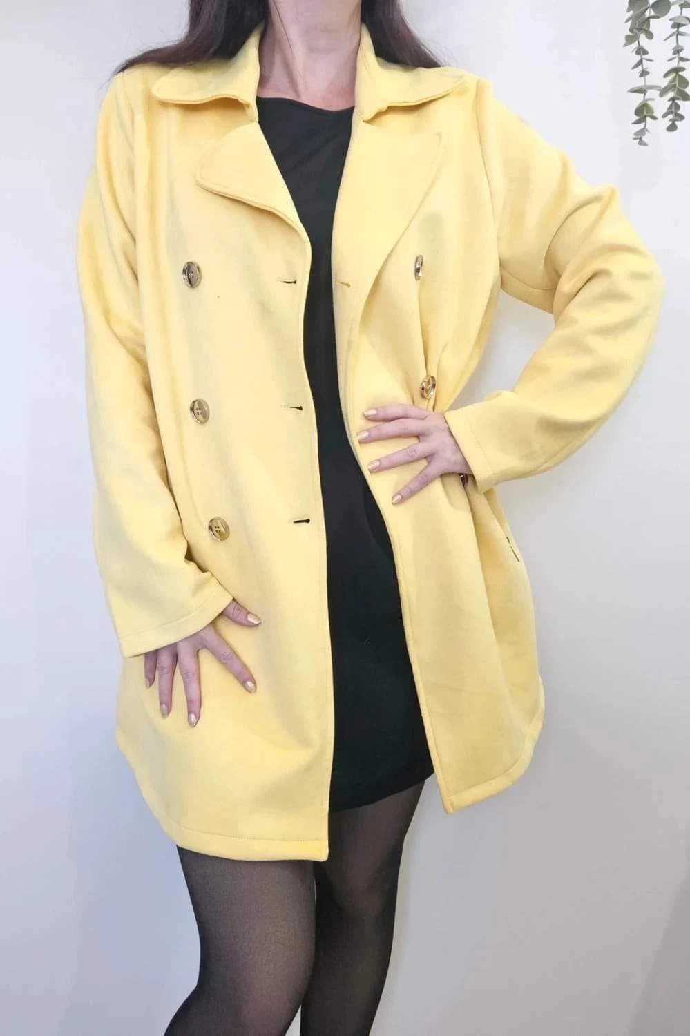 Manteau doux croisé Riu Paris jaune pastel taille 42 - Photo 1/5