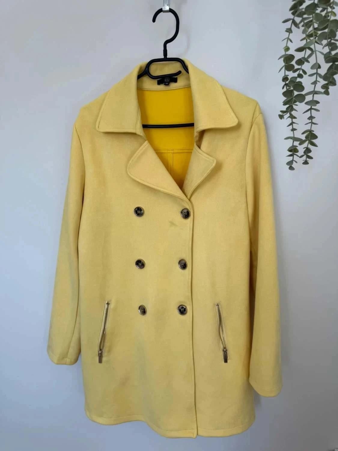 Manteau doux croisé Riu Paris jaune pastel taille 42 - Photo 2/5