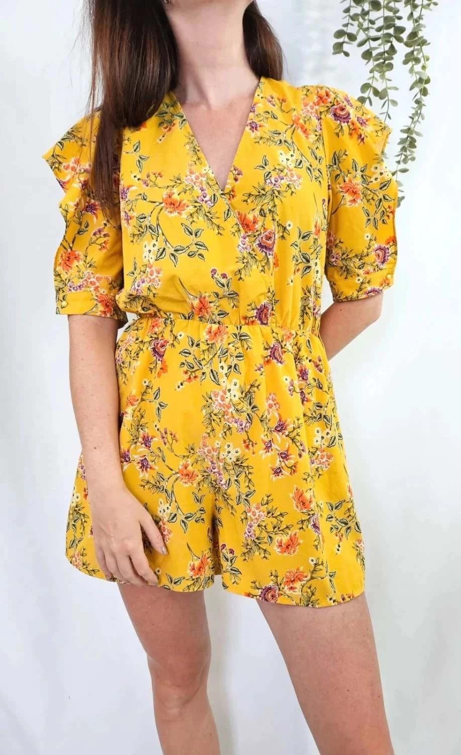 Combishort jaune fleurie Timiami taille M - Photo 1/5