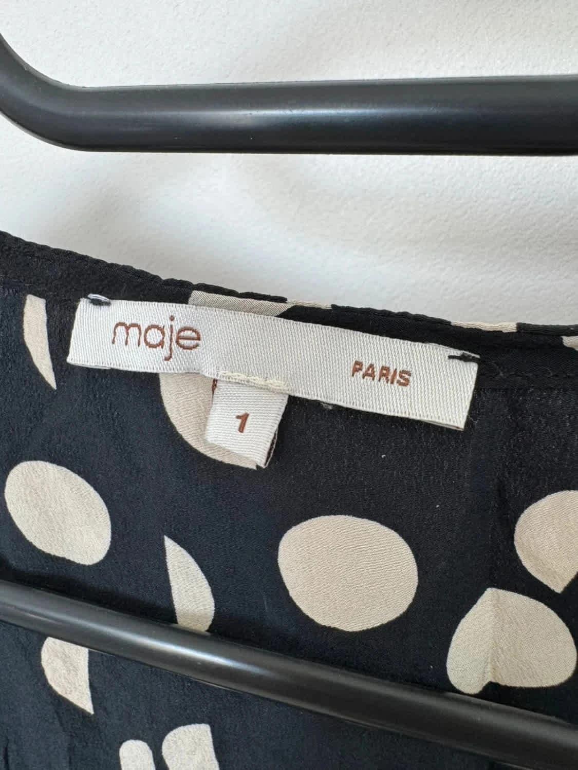 Top Maje Paris noir à pois 100% soie taille S - Photo 3/6