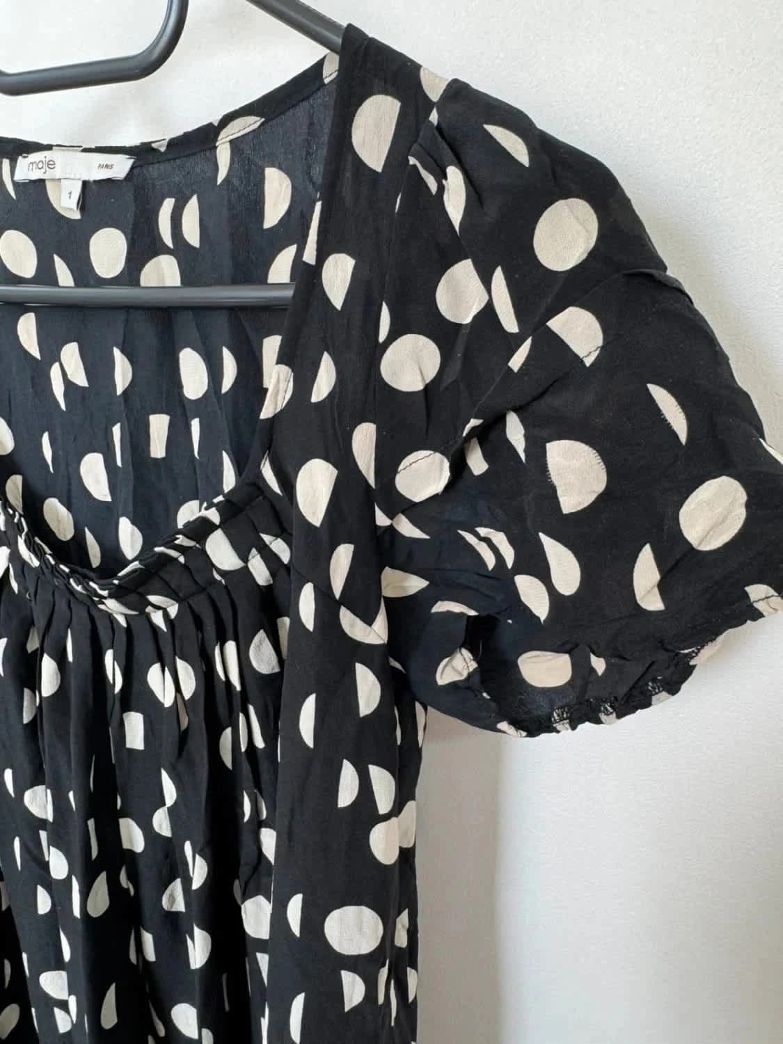 Top Maje Paris noir à pois 100% soie taille S - Photo 4/6