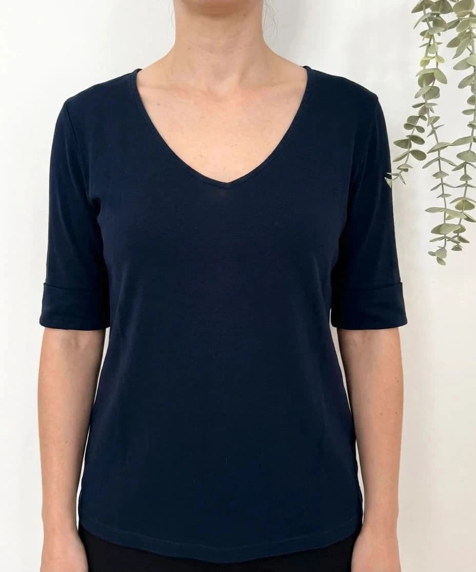 Top col V manches 3/4 Lauren Ralph Lauren bleu marine taille M - FP2512133 - Photo 1/6
