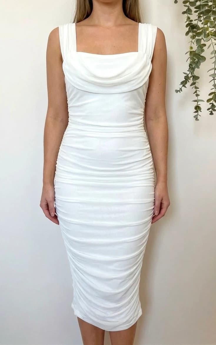 Robe blanche moulante Glamaker à col bénitier taille S - Photo 1/6