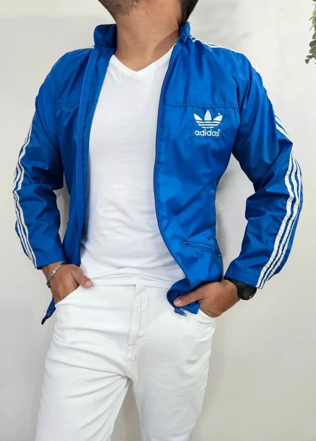 Adidas Originals vintage 90s veste coupe-vent Track Jacket bleu roi Trefoil taille 44/M - Photo 1/8