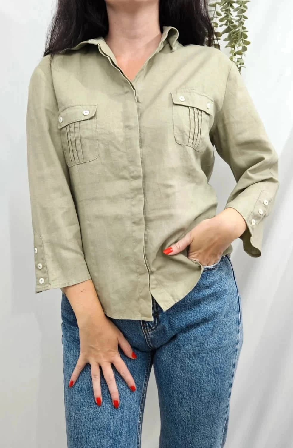 Blouse 100% lin kaki 123 taille S - Photo 1/5