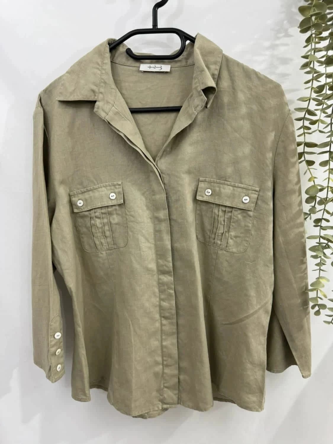 Blouse 100% lin kaki 123 taille S - Photo 2/5