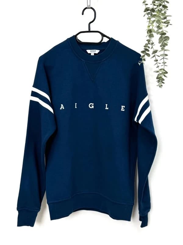 Sweat Crewneck Aigle bleu pétrole logo college manches bandes taille S - Photo 2/8