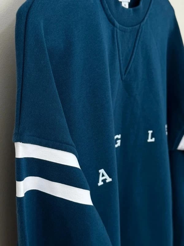 Sweat Crewneck Aigle bleu pétrole logo college manches bandes taille S - Photo 3/8