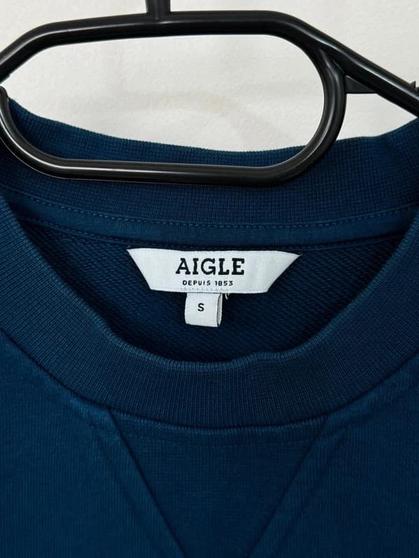 Sweat Crewneck Aigle bleu pétrole logo college manches bandes taille S - Photo 4/8
