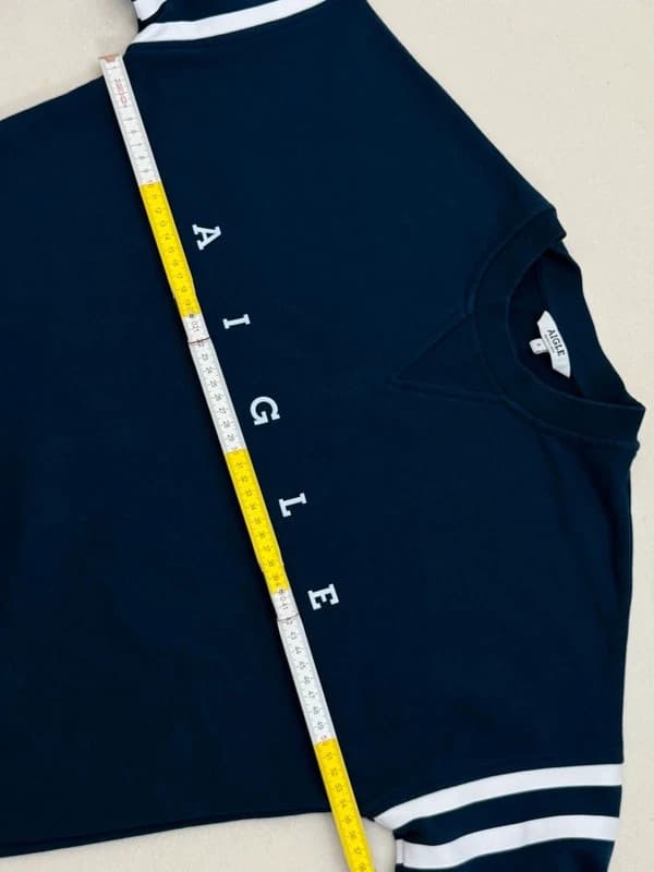 Sweat Crewneck Aigle bleu pétrole logo college manches bandes taille S - Photo 8/8