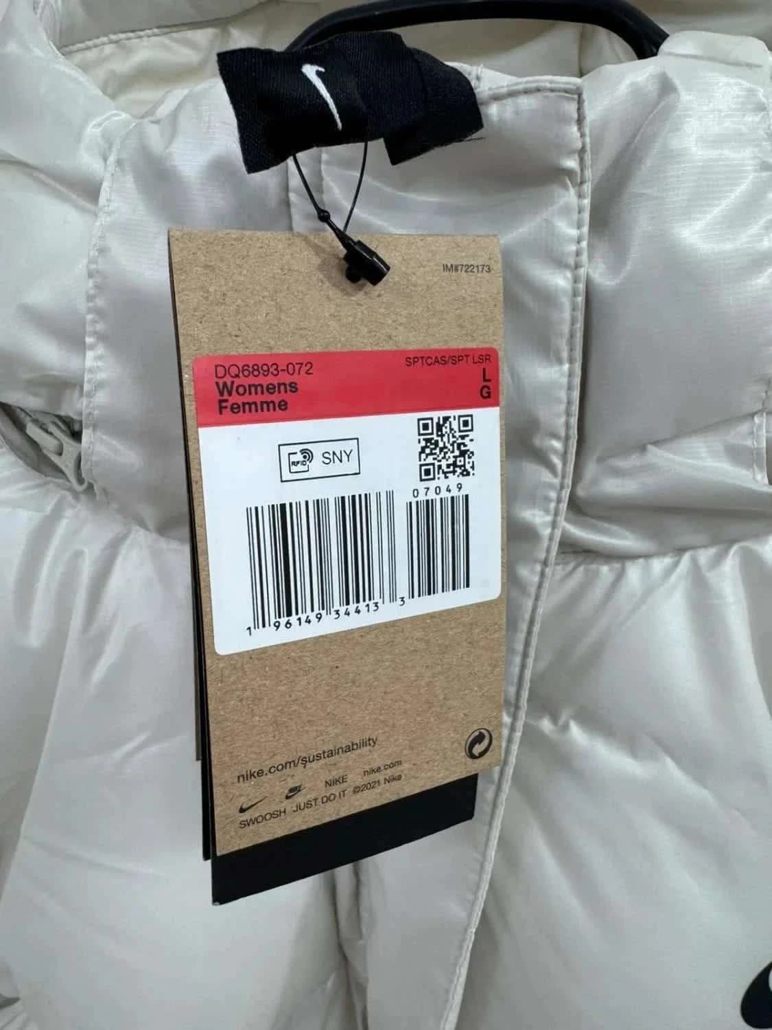 Doudoune matelassée blanche Puffer Nike avec capuche coupe ample Therma-Fit taille L - Photo 5/20