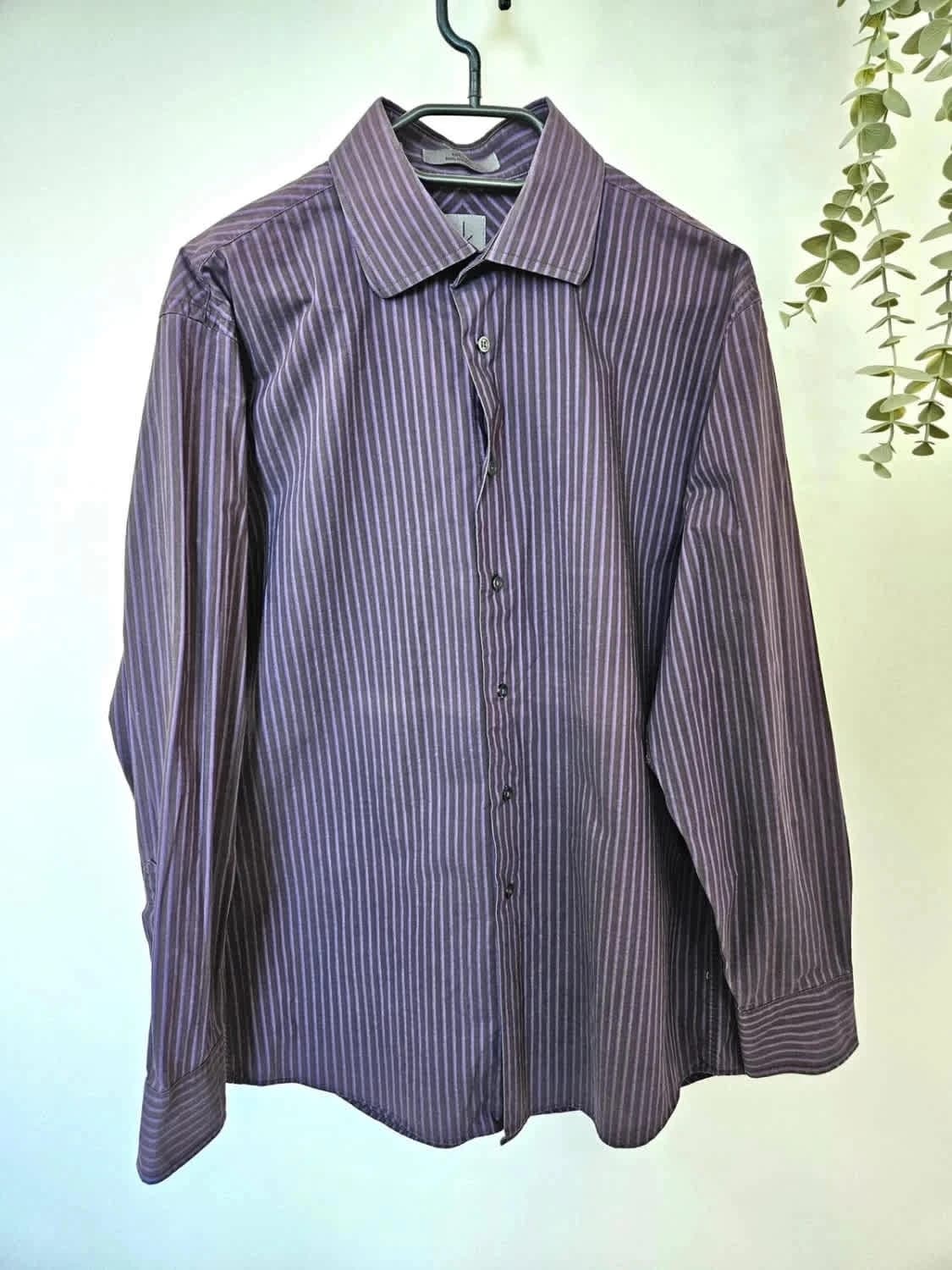 Chemise rayée violette Calvin Klein 100% coton taille 41 - Photo 2/5