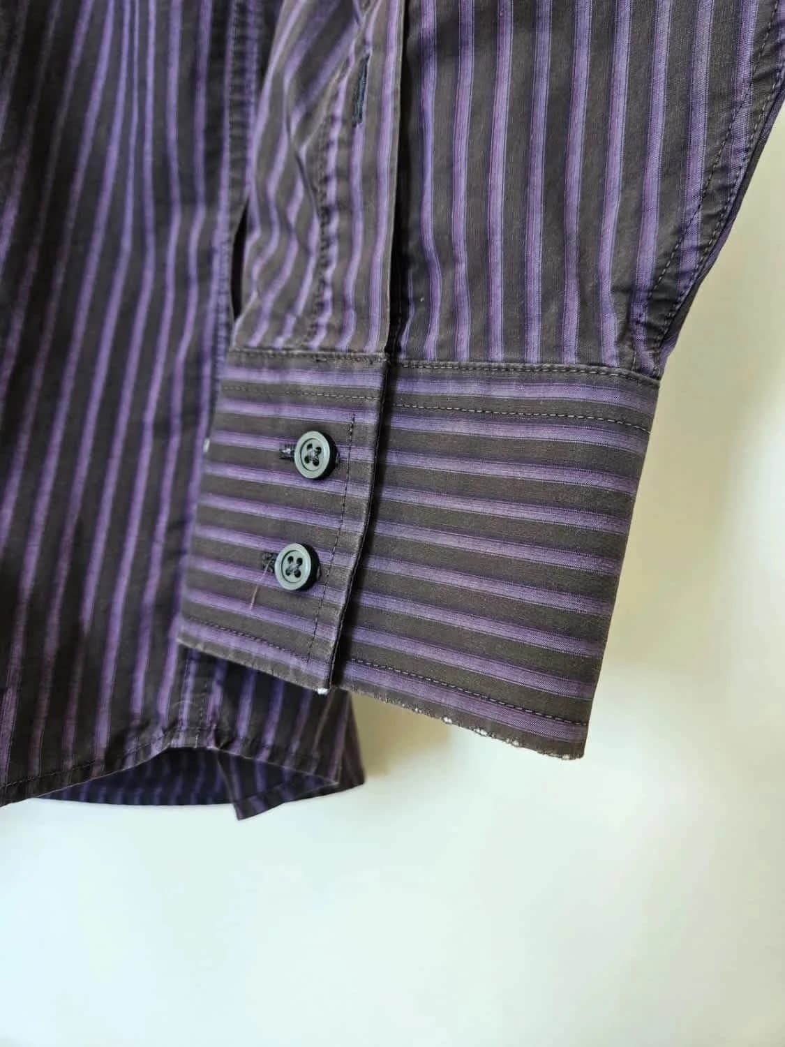 Chemise rayée violette Calvin Klein 100% coton taille 41 - Photo 4/5