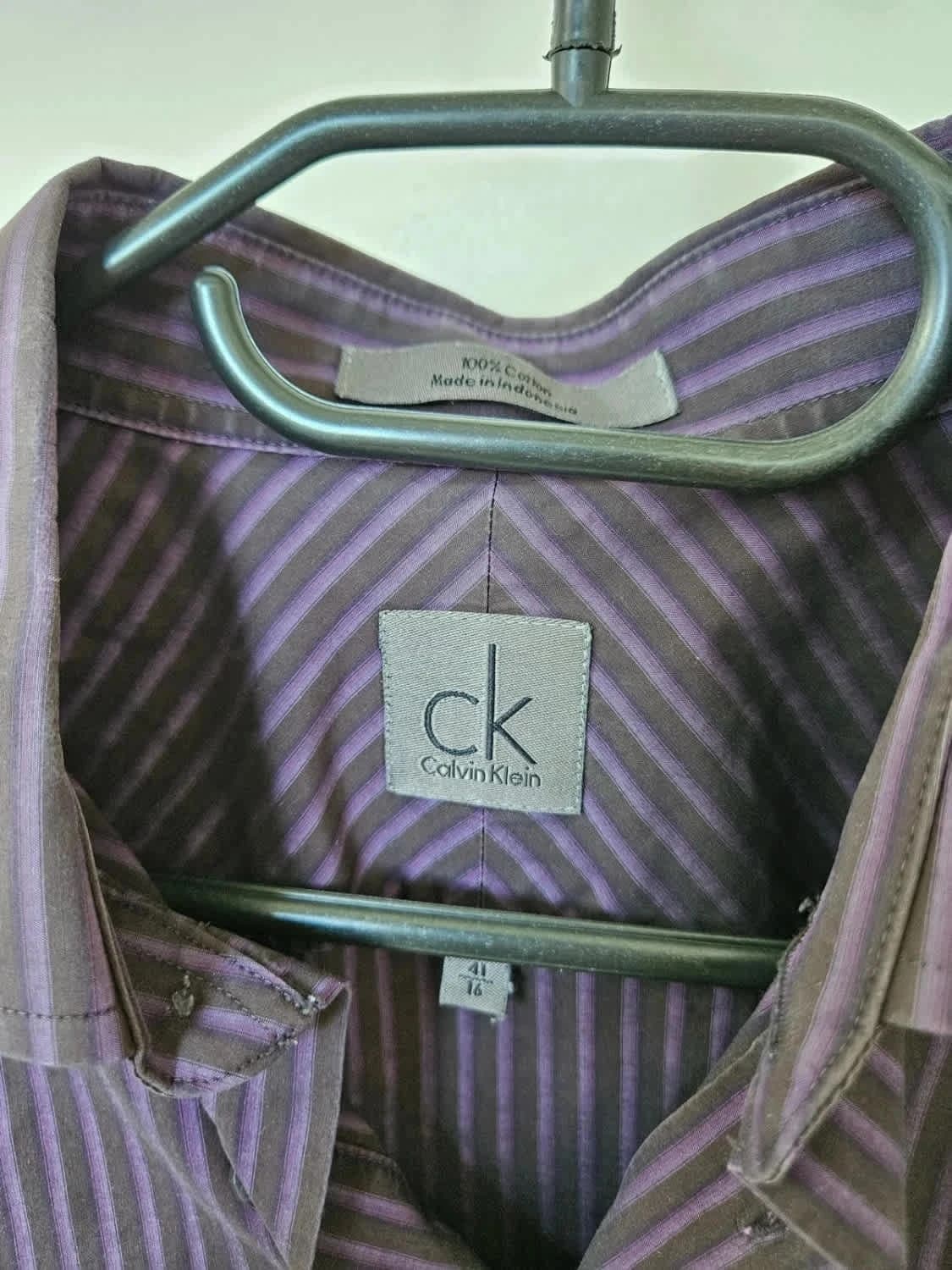 Chemise rayée violette Calvin Klein 100% coton taille 41 - Photo 5/5