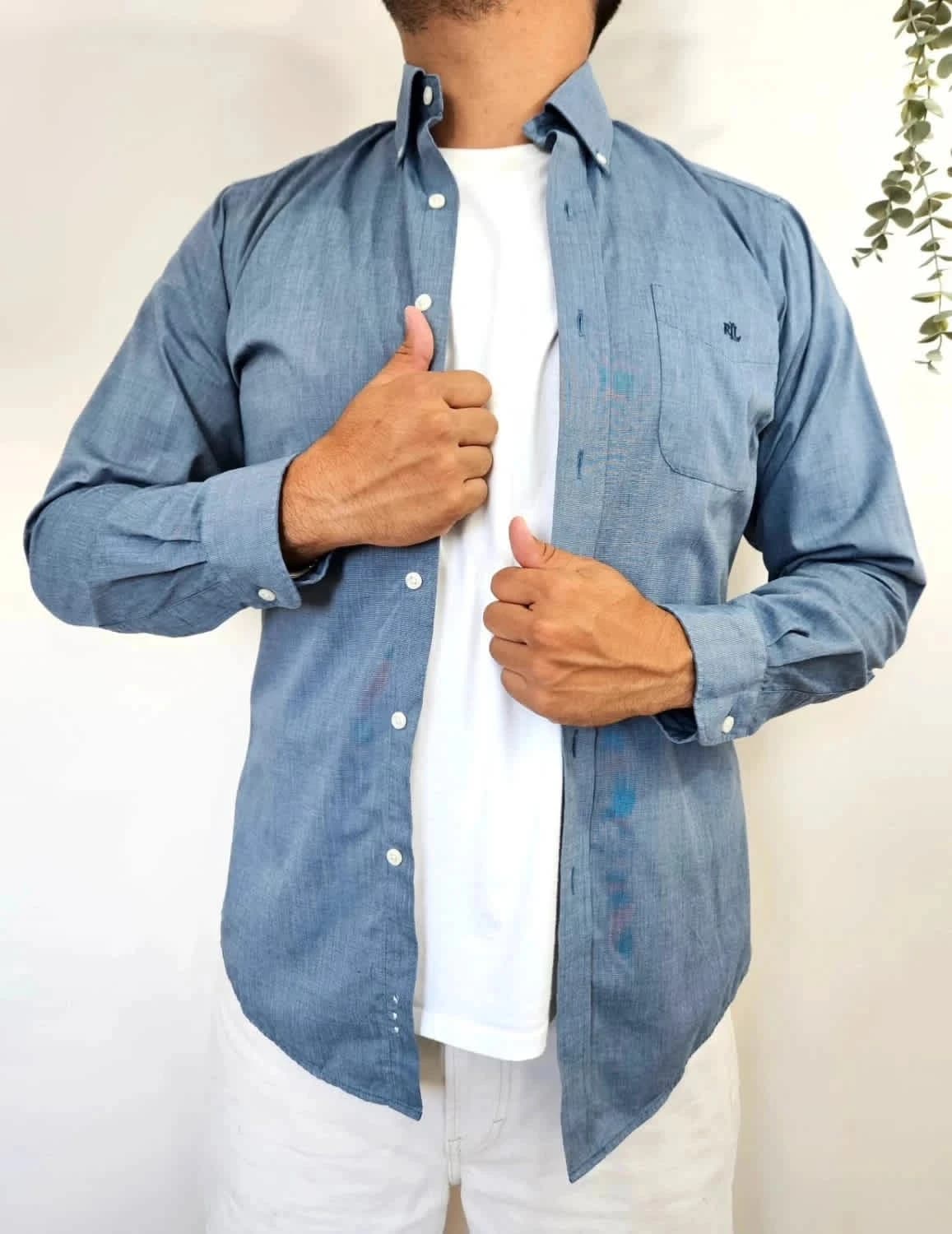 Chemise Lauren Ralph Lauren bleue Fitted Non Iron logo brodé taille 39/M - Photo 1/7