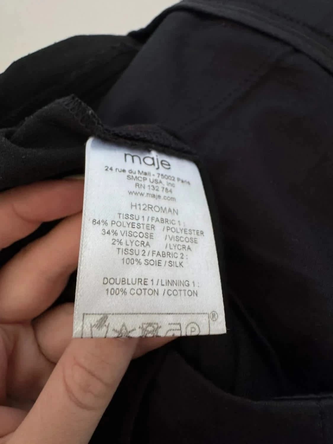 Pantalon ajusté Maje noir Roman coupe cigarette chic ceinture soie taille 34 - Photo 6/7