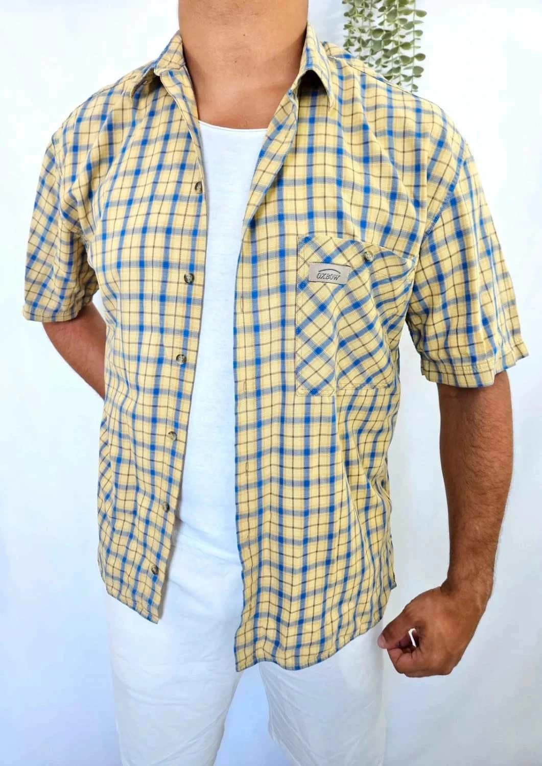 Chemise jaune et bleu à carreaux manches courtes Oxbow taille L - Photo 1/6