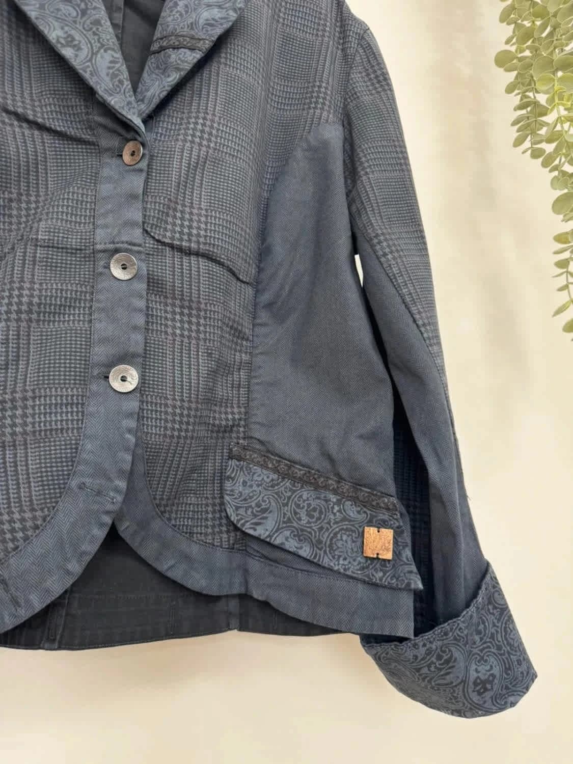 Veste blazer noir La Fée Maraboutée motif prince-de-galles et jacquard taille 42 - Photo 3/8