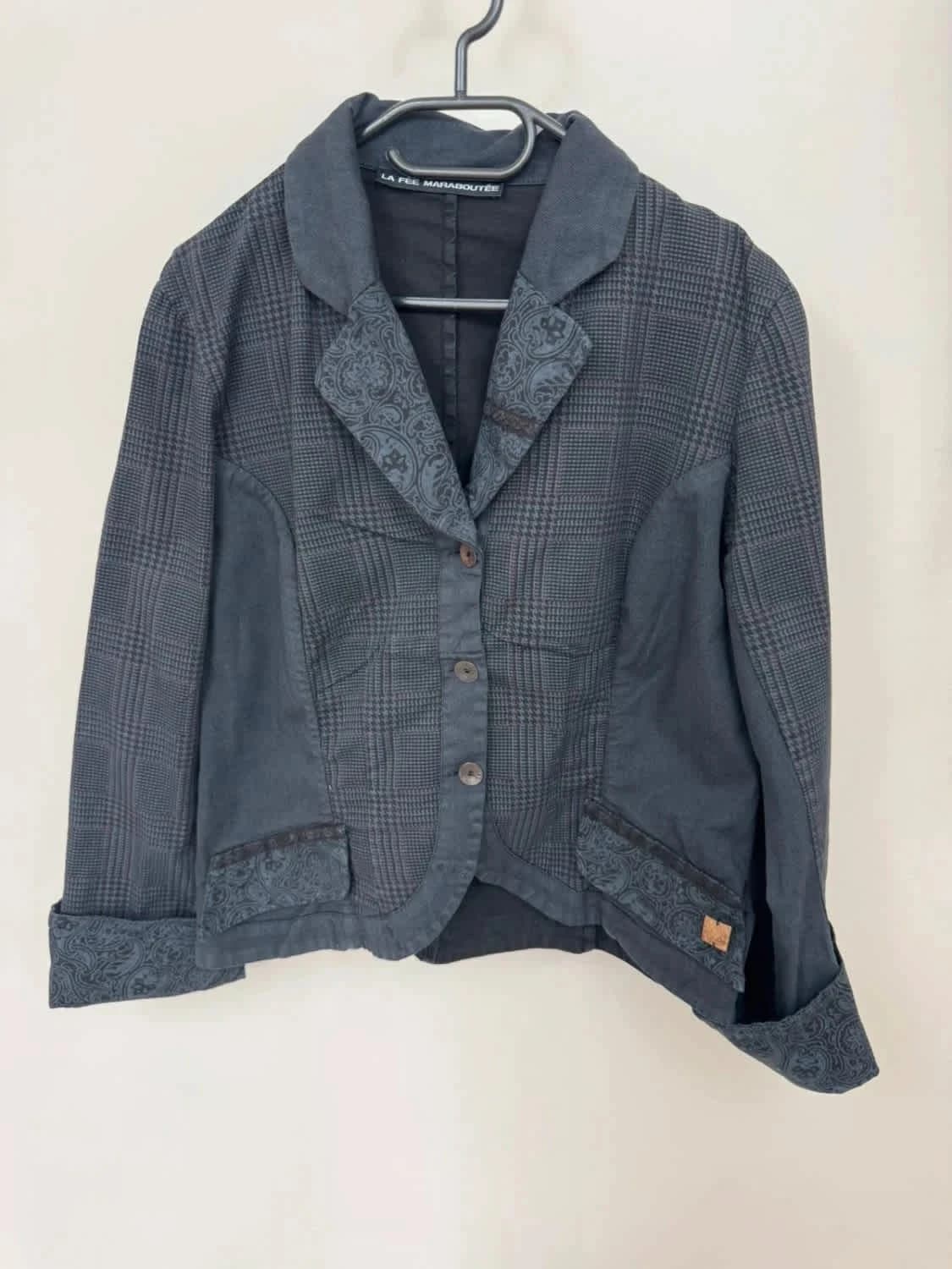 Veste blazer noir La Fée Maraboutée motif prince-de-galles et jacquard taille 42 - Photo 2/8