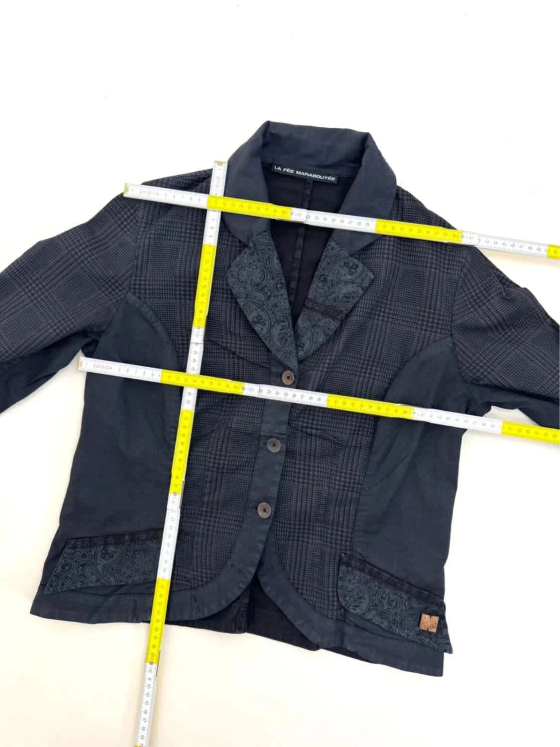 Veste blazer noir La Fée Maraboutée motif prince-de-galles et jacquard taille 42 - Photo 8/8