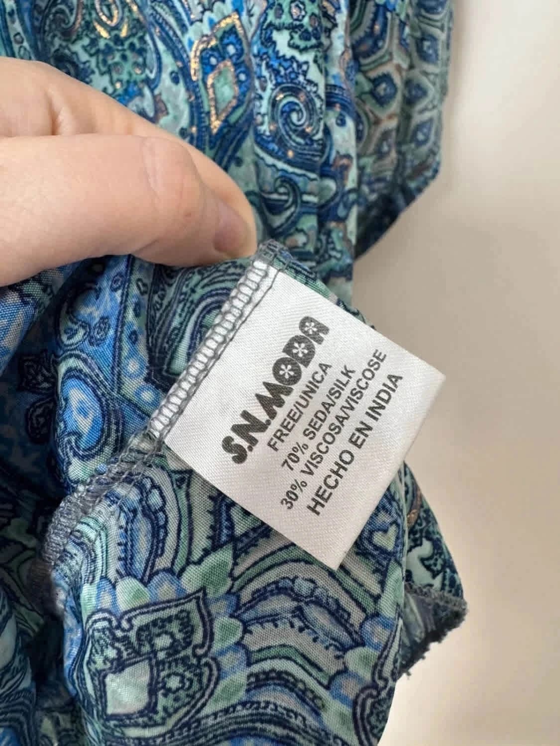 Robe fluide bohème soie imprimé cachemire bleu manches papillon taille unique - Photo 4/7