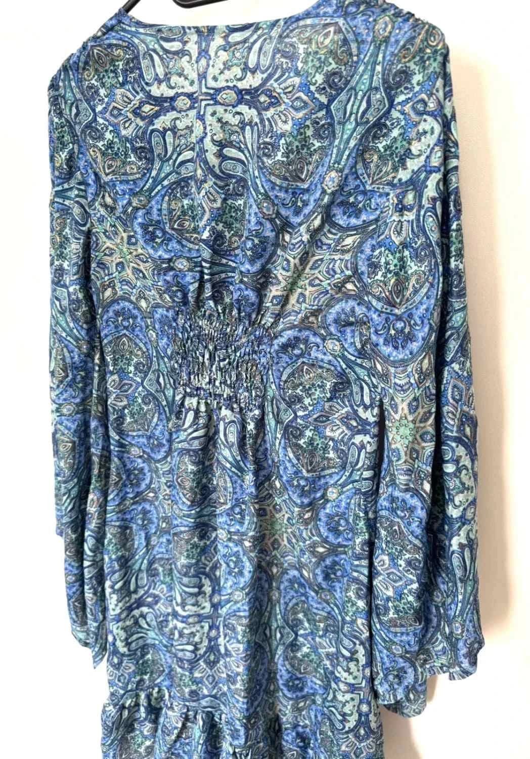Robe fluide bohème soie imprimé cachemire bleu manches papillon taille unique - Photo 5/7
