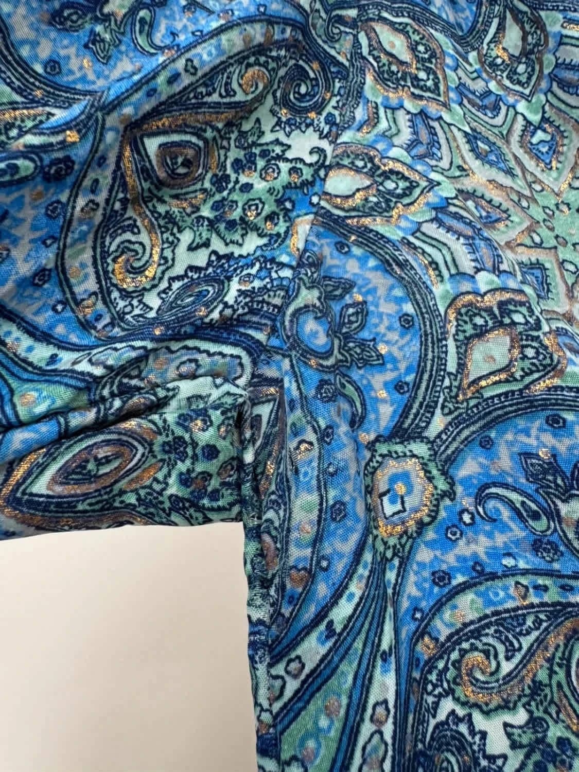 Robe fluide bohème soie imprimé cachemire bleu manches papillon taille unique - Photo 6/7