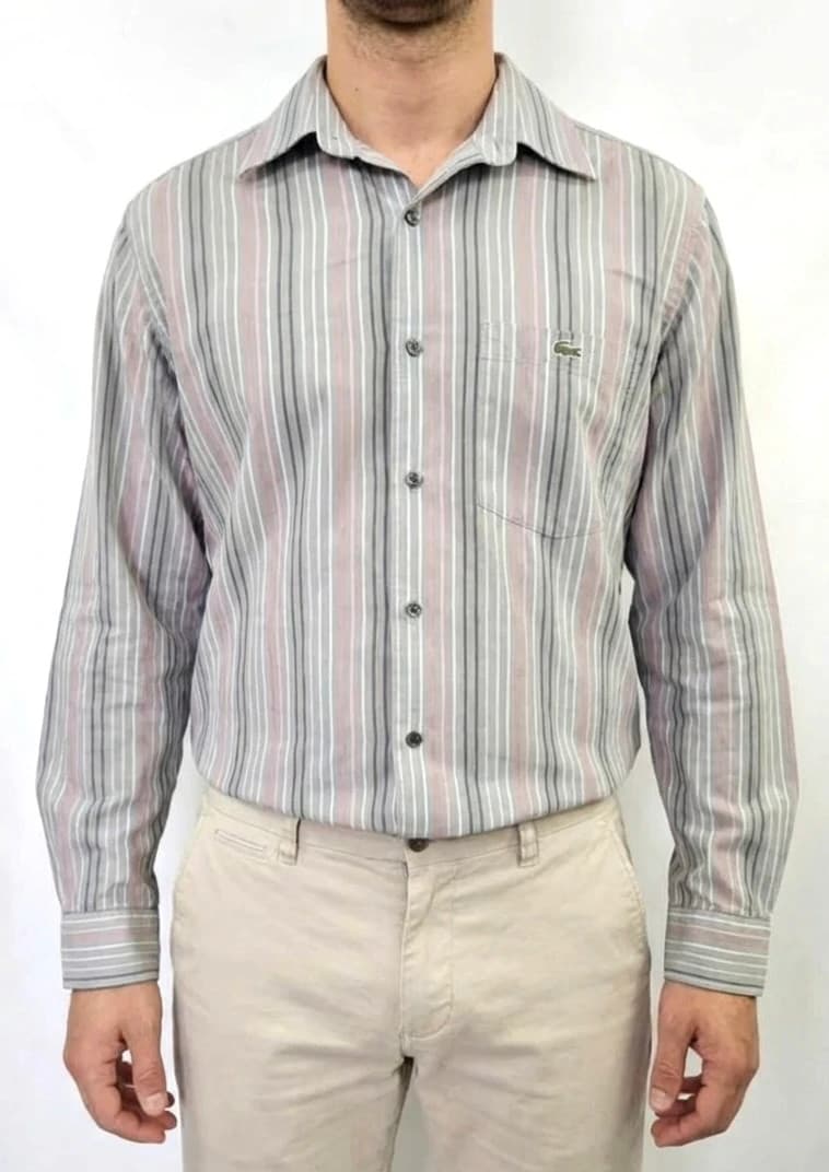 Chemise Lacoste grise à rayures taille 40 - Photo 1/10