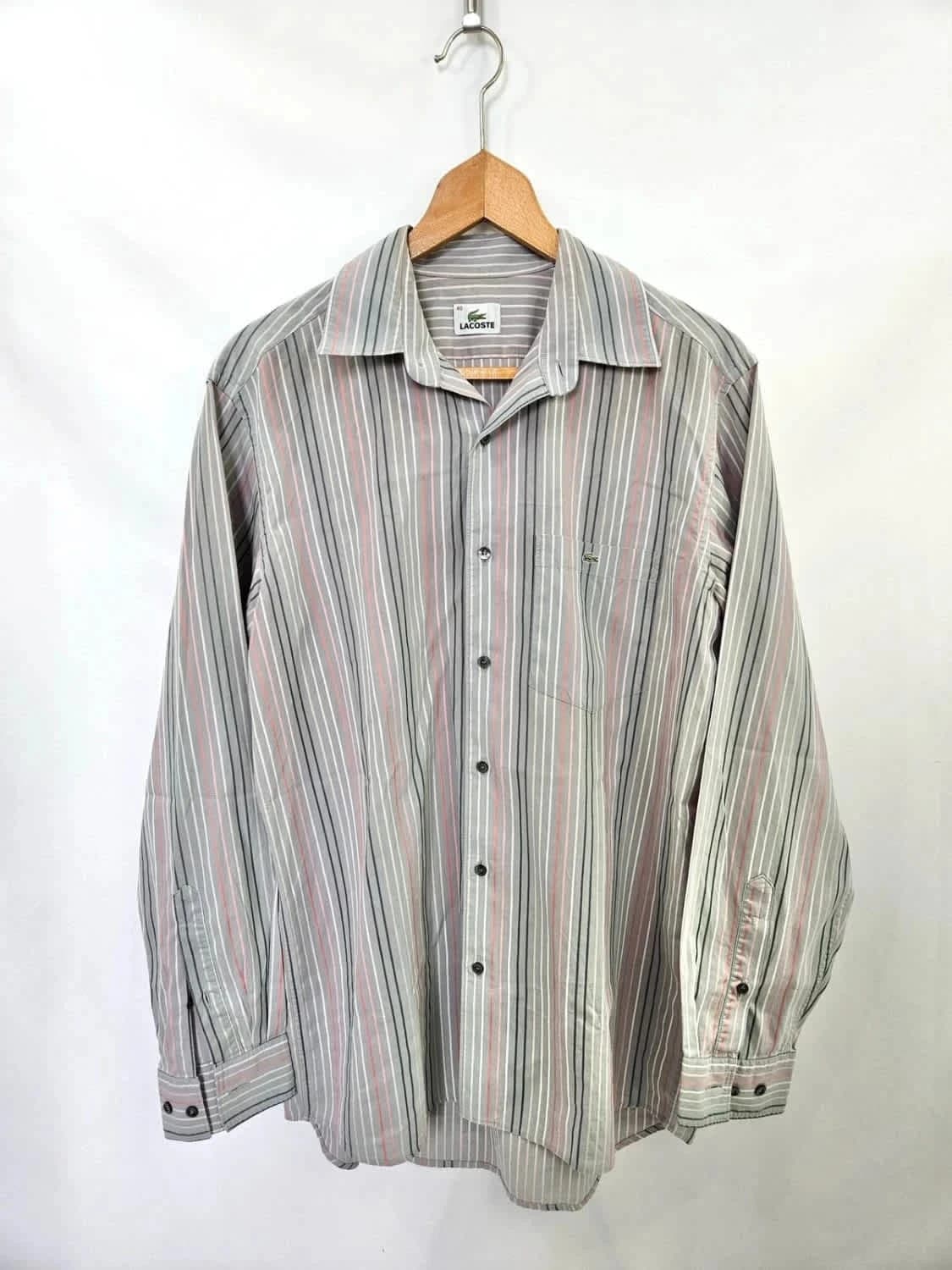 Chemise Lacoste grise à rayures taille 40 - Photo 4/10