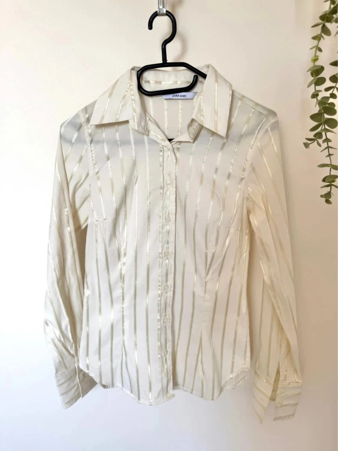 Chemise crème rayée dorée Zara taille S - Photo 2/6