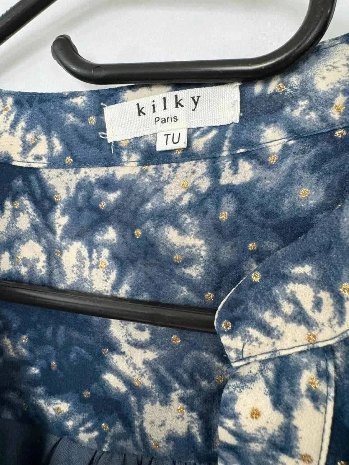 Robe ample Kilky Paris bleue et blanche à pois dorés taille unique - Photo 3/5