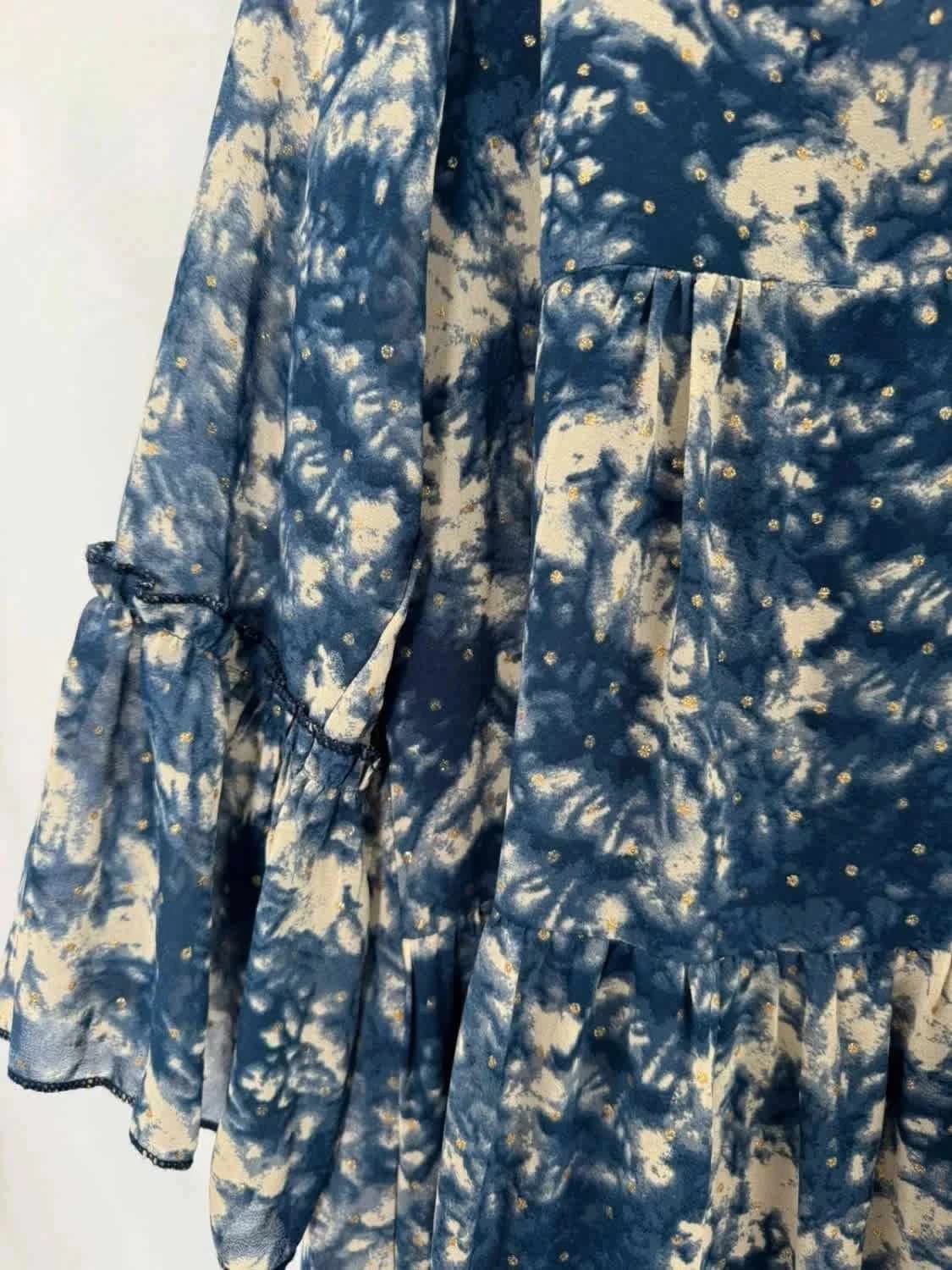 Robe ample Kilky Paris bleue et blanche à pois dorés taille unique - Photo 4/5