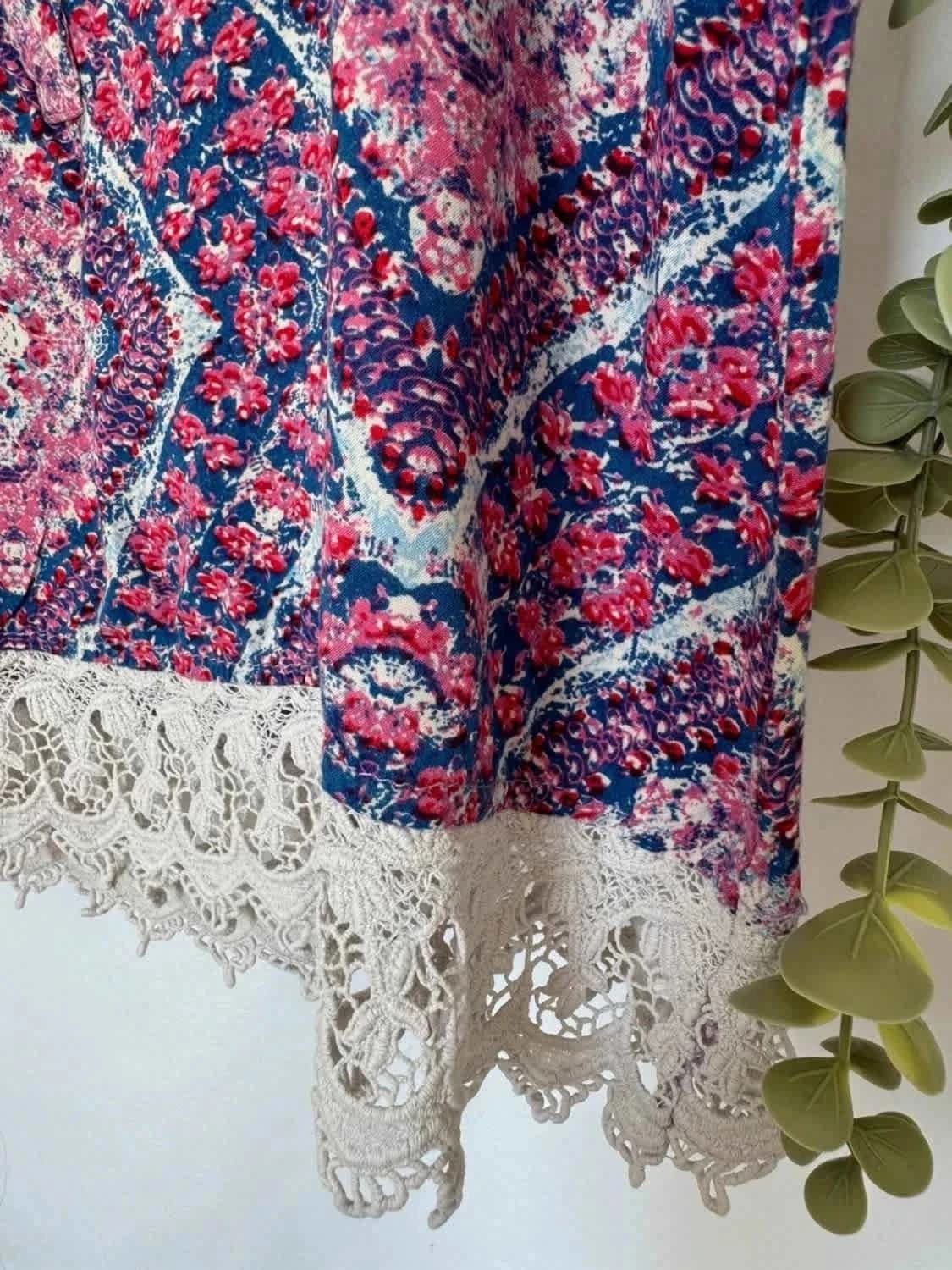Top bohème Lilie Rose et dentelle 100% coton taille S/M - Photo 5/6