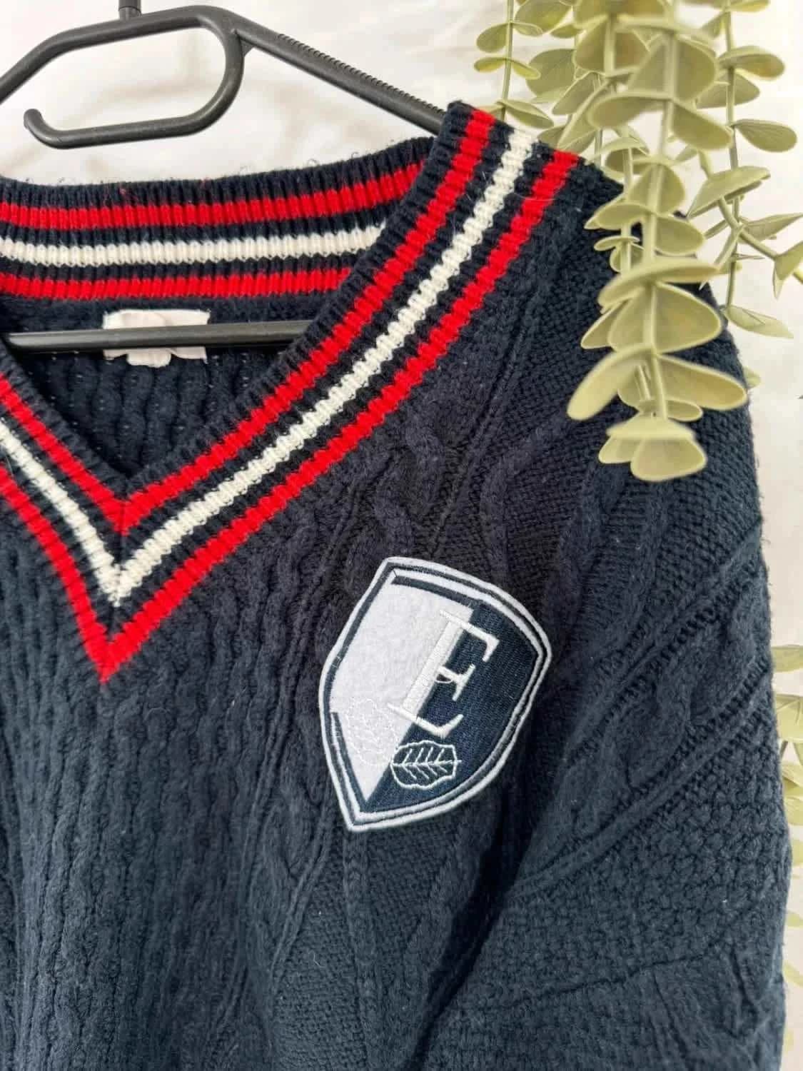 Pull court torsadé bleu marine en maille logo brodé Élite taille S - Photo 3/5