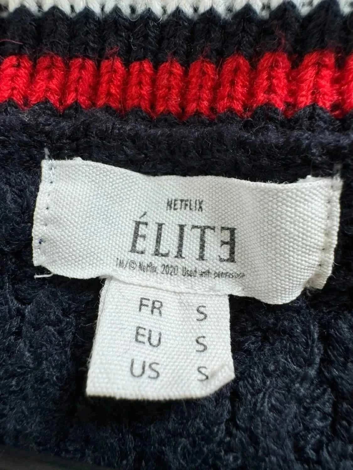Pull court torsadé bleu marine en maille logo brodé Élite taille S - Photo 4/5