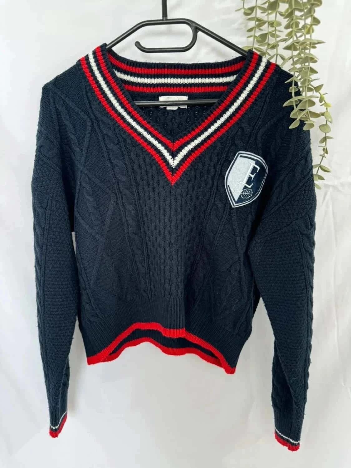 Pull court torsadé bleu marine en maille logo brodé Élite taille S - Photo 2/5