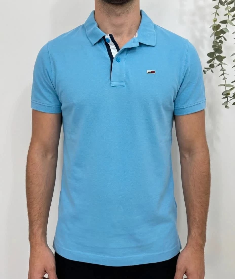 Polo piqué Tommy Jeans bleu clair logo drapeau taille S - FP251220 - Photo 1/10