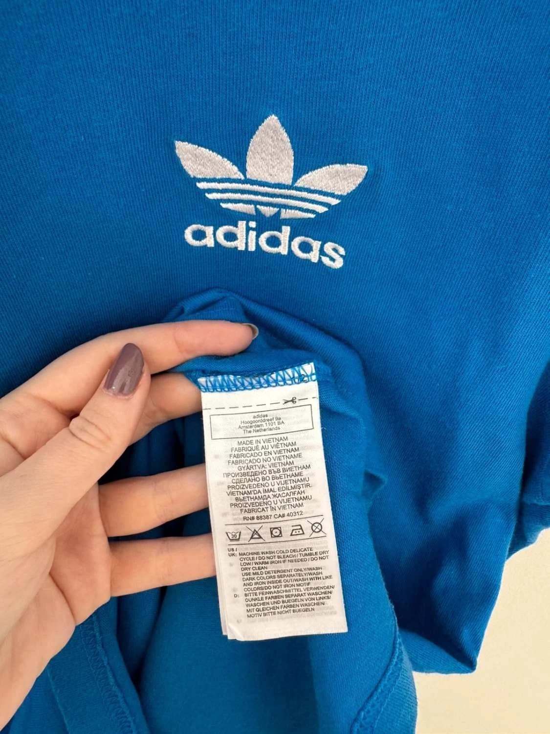 T-shirt adidas Originals bleu bandes épaules col blanc logo brodé taille XS - FP2512166 - Photo 5/6