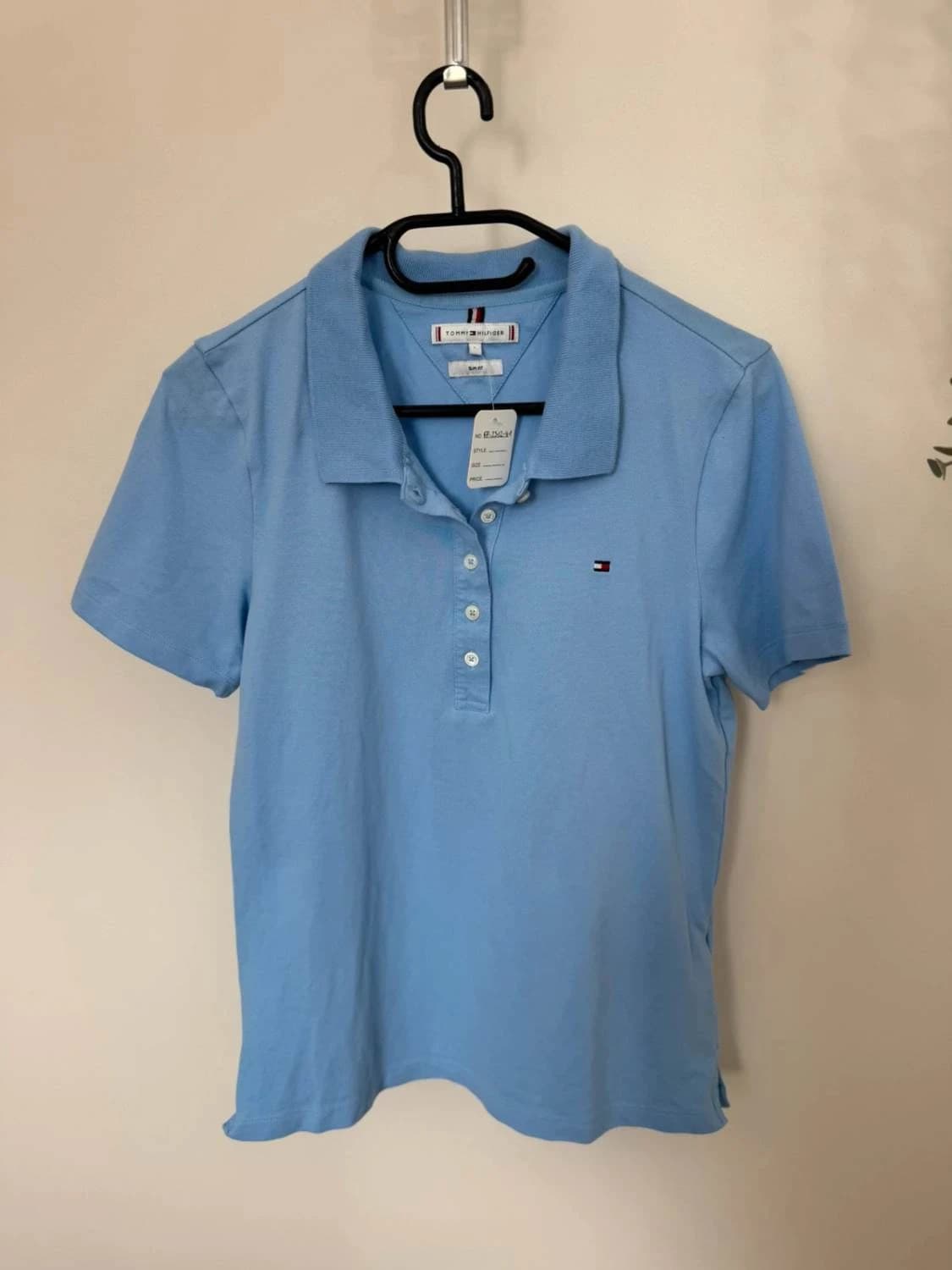 Polo Tommy Hilfiger bleu ciel Slim Fit coton stretch logo drapeau taille L - FP251241 - Photo 2/7