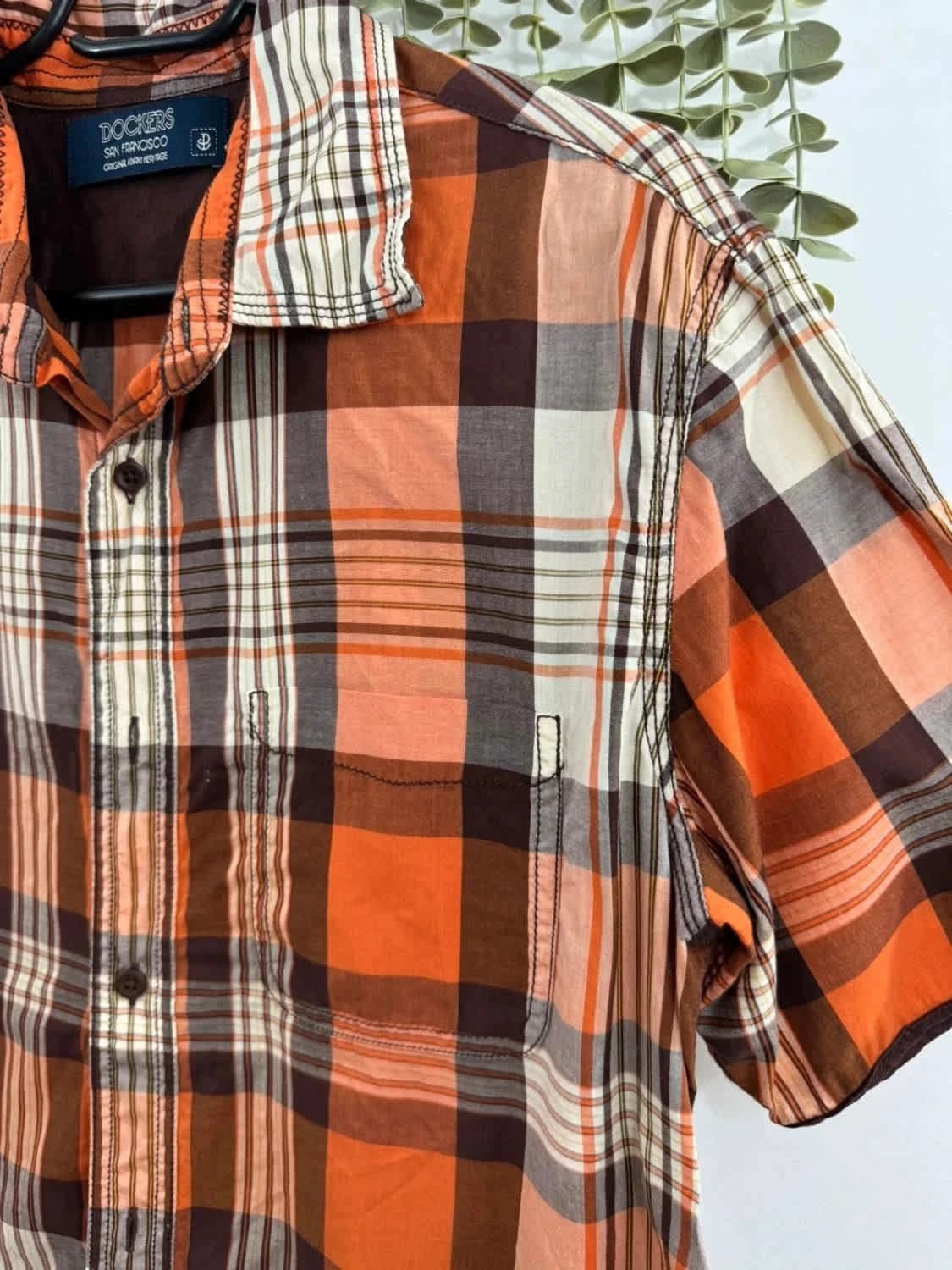 Chemise manches courtes orange à carreaux Dockers - Photo 3/7