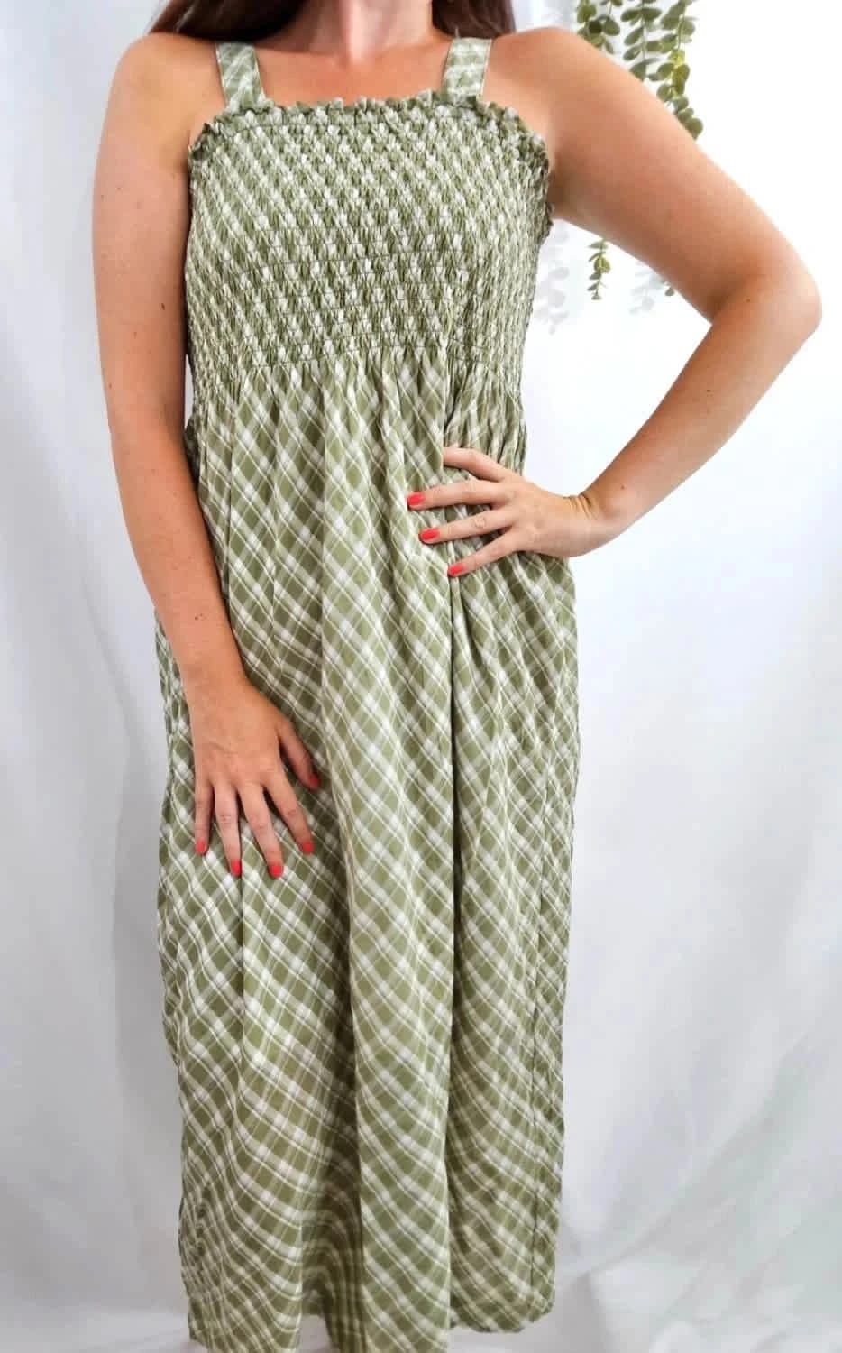 Robe longue verte à motifs vichy Karl Marc John taille M/L - Photo 1/7