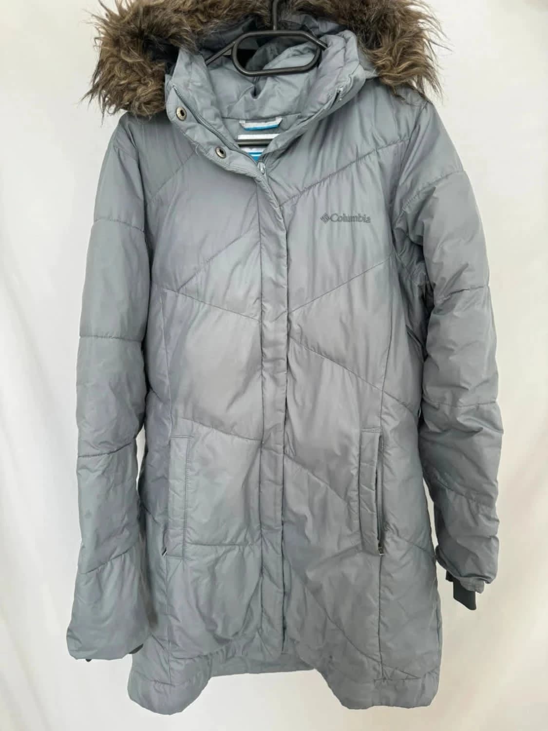 Doudoune longue grise Columbia brodé capuche fausse fourrure taille M - Photo 2/7