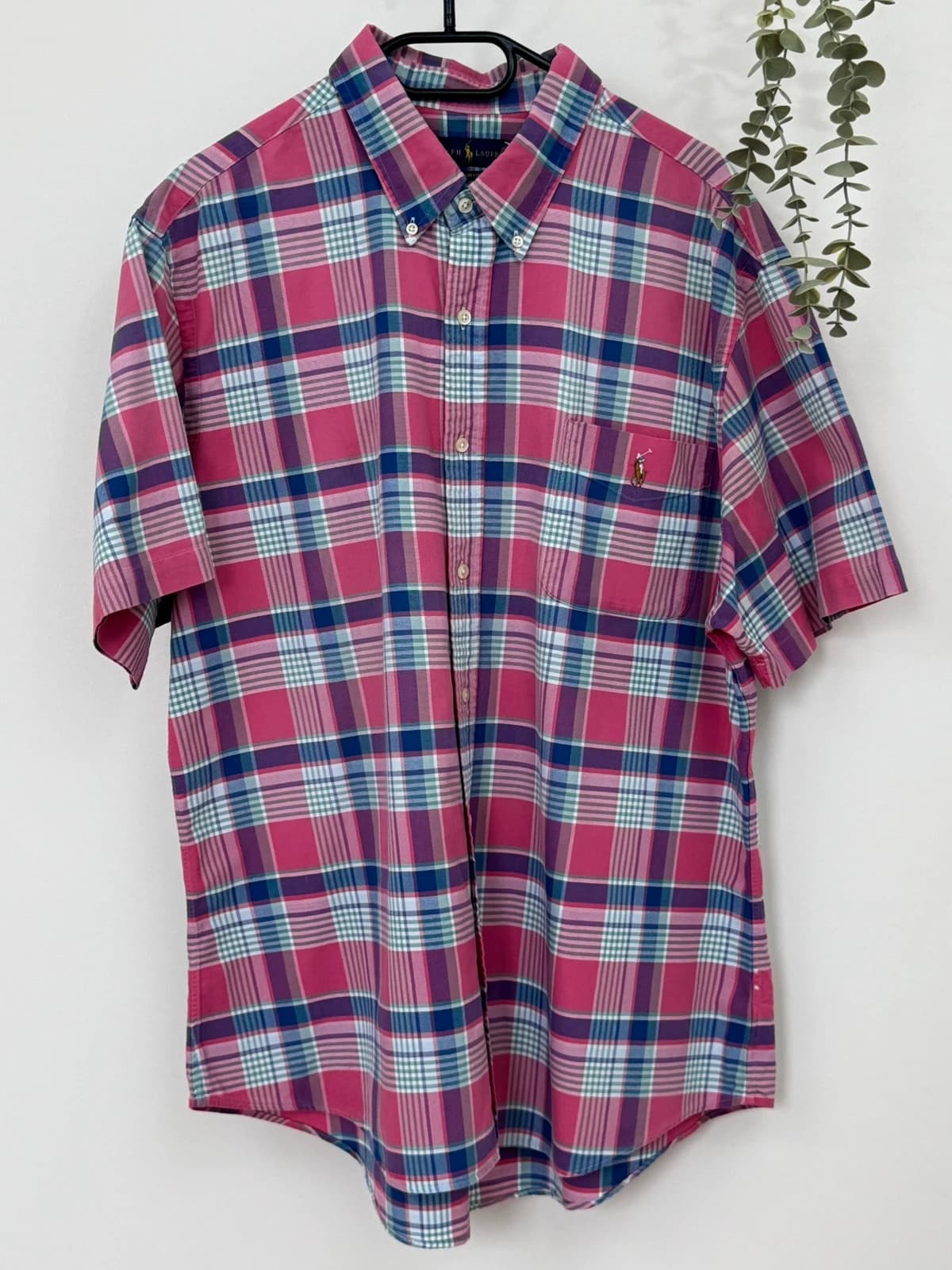 Chemise manches courtes slim fit Ralph Lauren rose carreaux taille XXL logo Premium - FP260188 - Photo 2/7