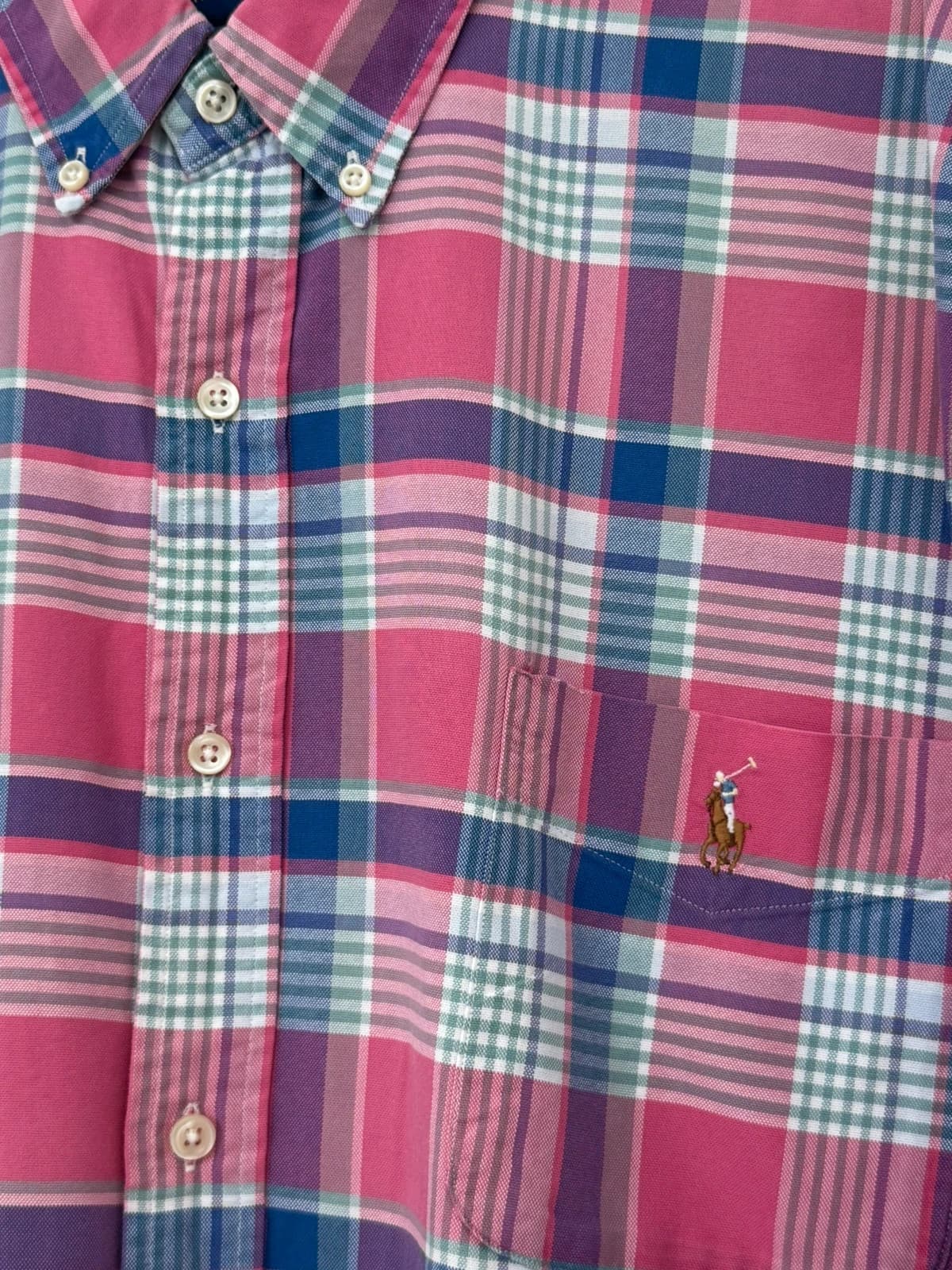 Chemise manches courtes slim fit Ralph Lauren rose carreaux taille XXL logo Premium - FP260188 - Photo 3/7