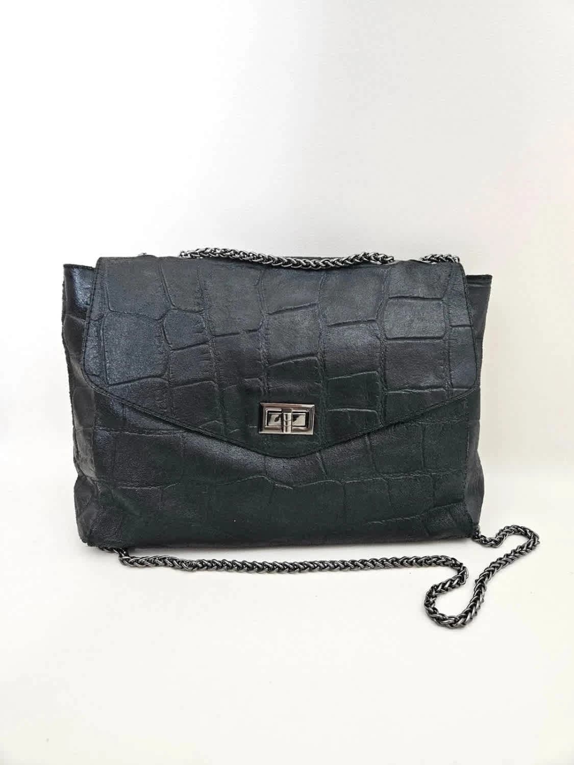Sac à main en cuir avec bandoulière chaîne - Photo 1/7