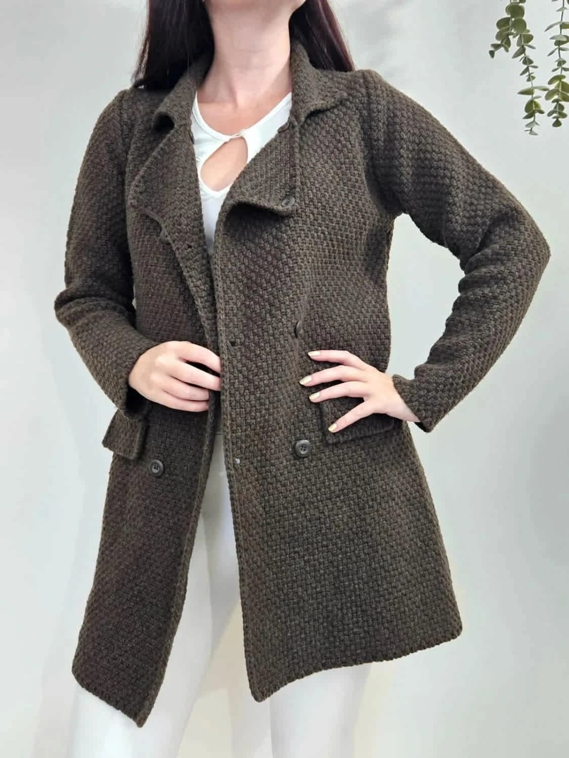 Manteau cardigan maille laine Fred Perry marron taille M - Photo 1/8