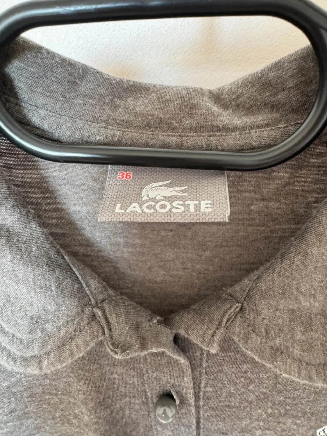 Polo gris manches longues Lacoste logo brodé taille 36 - Photo 3/8