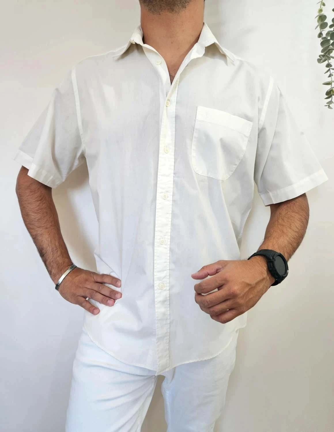 Chemise manches courtes Yves Saint Laurent crème brodé taille 42 - Photo 1/7