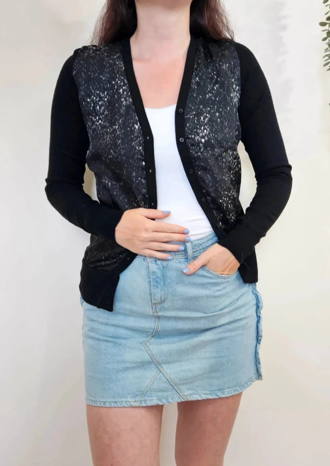 Cardigan noir Zapa en Tencel & soie imprimé effet satiné taille XS - Photo 1/5